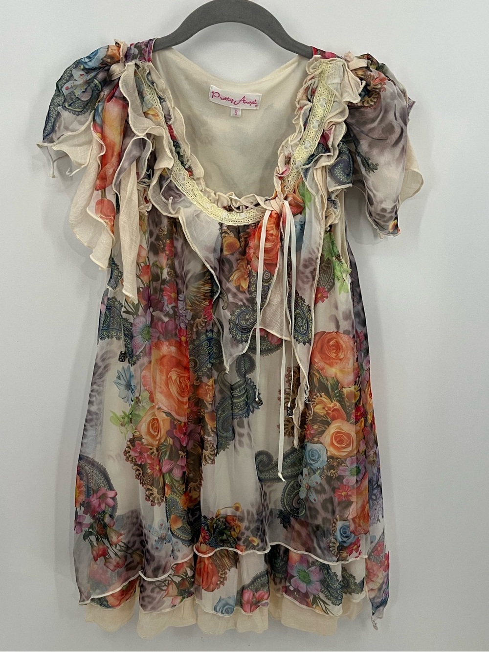Pretty Angel Paisley Floral Sheer Ruffle Women's Tunic Dress